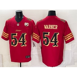 Men San Francisco 49ers  54 Fred Warner Red Gold 80th Anniversary Patch  Rivalries  2026 F U S E  Vapor Untouchabl Limited Stitched Football Jersey