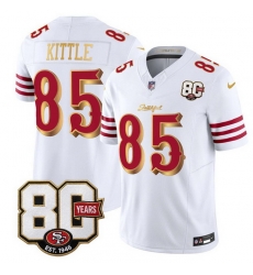 Men San Francisco 49ers  85 George kittle White Gold 80th Anniversary Patch  Rivalries  2026 F U S E  Vapor Untouchabl Limited Stitched Football Jersey