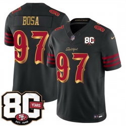 Men San Francisco 49ers  97 Nick Bosa Black 80th Anniversary Patch  Rivalries  2026 F U S E  Vapor Untouchabl Limited Stitched Football Jersey