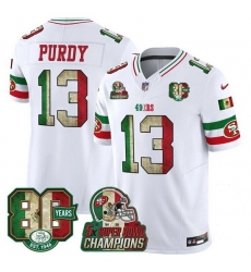 Men San Francisco 49ers Active Player Custom White Mexico 80th Anniversary Five Time Super Bowl Champions Patch 2026 F U S E Vapor Untouchable Limited Stit Men San Francisco 49ers Active Player Custom White Mexico 80th Anniversary Five Time Super Bowl Champions Patch 2026 F U S E Vapor Untouchable Limited Stit