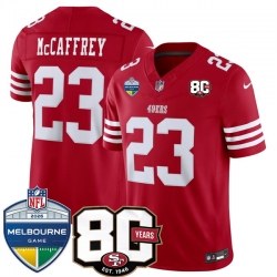 Men San Francisco 49ers  Christian McCaffrey Red 80th Anniversary And Melbourne Game Patch 2026 F U S E  Vapor Untouchabl2026 F U S E  Vapor Untouchable Li