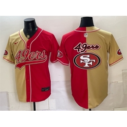 Men San Francisco 49ers Team Big Logo Gold Red Split Stitched Jersey 001