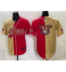 Men San Francisco 49ers Team Big Logo Gold Red Split Stitched Jersey 002