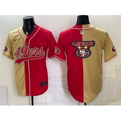 Men San Francisco 49ers Team Big Logo Gold Red Split Stitched Jersey 002