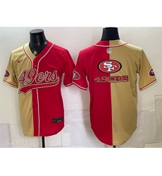 Men San Francisco 49ers Team Big Logo Gold Red Split Stitched Jersey Men San Francisco 49ers Team Big Logo Gold Red Split Stitched Jersey
