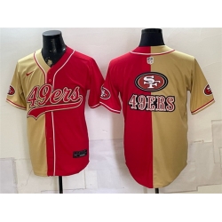 Men San Francisco 49ers Team Big Logo Gold Red Split Stitched Jerseys