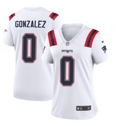 Women New England Patriots 0 Christian Gonzalez White Stitched Vapor Limited Jersey