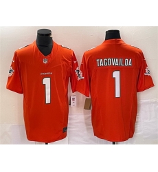 Men Miami Dolphins 1 Tua Tagovailoa Orange 2023 F U S E Vapor Limited Stitched Football Jersey