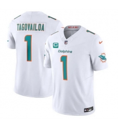 Men Miami Dolphins 1 Tua Tagovailoa White F U S E With 3 Star C Patch Vapor Limited Stitched Football Jersey