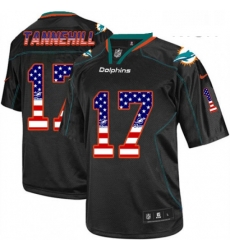 Mens Nike Miami Dolphins 17 Ryan Tannehill Elite Black USA Flag Fashion NFL Jersey