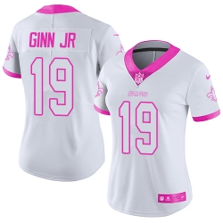 Nike Saints #19 Ted Ginn Jr White Pink Womens Stitched NFL Limited Rush Fashion Jersey Nike Saints #19 Ted Ginn Jr White Pink Womens Stitched NFL Limited Rush Fashion Jersey