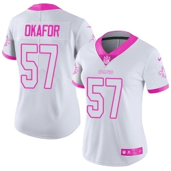 Nike Saints #57 Alex Okafor White Pink Womens Stitched NFL Limited Rush Fashion Jersey Nike Saints #57 Alex Okafor White Pink Womens Stitched NFL Limited Rush Fashion Jersey