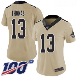 Saints #13 Michael Thomas Gold Women Stitched Football Limited Inverted Legend 100th Season Jersey Saints #13 Michael Thomas Gold Women Stitched Football Limited Inverted Legend 100th Season Jersey