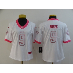 Women Nike Saints 9 Drew Brees White Pink Fashion Women Rush Limited Jersey Women Nike Saints 9 Drew Brees White Pink Fashion Women Rush Limited Jersey