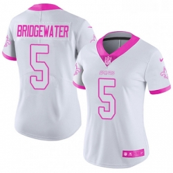 Womens Nike New Orleans Saints 5 Teddy Bridgewater Limited White Pink Rush Fashion NFL Jersey Womens Nike New Orleans Saints 5 Teddy Bridgewater Limited White Pink Rush Fashion NFL Jersey