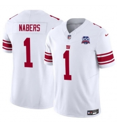 Men New York Giants 1 Malik Nabers White 2024 Draft F U S E  100TH Season Patch Vapor Untouchable Limited Stitched Jersey