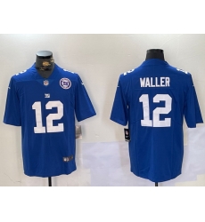 Men New York Giants 12 Darren Waller Blue With 100TH Season Patch Vapor Untouchable Limited Stitched Jersey 5