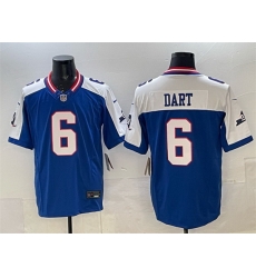 Men New York Giants 6 Jaxson Dart Royal White 2025 Draft F U S E  State Patch Vapor Limited Stitched Football Jersey