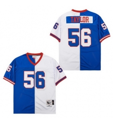 Men New York Giants Lawrence Taylor #56 White Blue Split Stitched Football Jersey