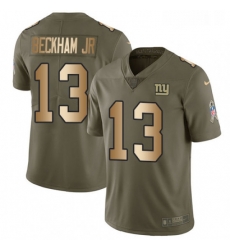 Mens Nike New York Giants 13 Odell Beckham Jr Limited OliveGold 2017 Salute to Service NFL Jersey