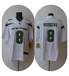 Men New York Jets 8 Aaron Rodgers 2023 F U S E  White Vapor Untouchable Limited Stitched Jersey