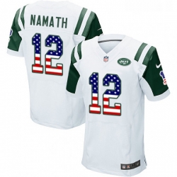 Mens Nike New York Jets 12 Joe Namath Elite White Road USA Flag Fashion NFL Jersey Mens Nike New York Jets 12 Joe Namath Elite White Road USA Flag Fashion NFL Jersey