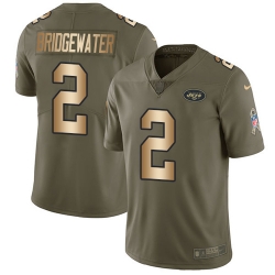 Nike Jets #2 Teddy Bridgewater Olive Gold Mens Stitched NFL Limited 2017 Salute To Service Jersey Nike Jets #2 Teddy Bridgewater Olive Gold Mens Stitched NFL Limited 2017 Salute To Service Jersey