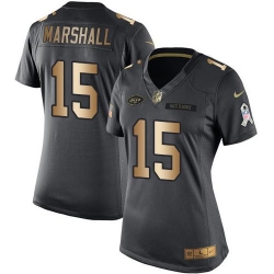 Nike Jets #15 Brandon Marshall Black Womens Stitched NFL Limited Gold Salute to Service Jersey Nike Jets #15 Brandon Marshall Black Womens Stitched NFL Limited Gold Salute to Service Jersey