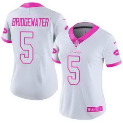 Nike Jets 5 Teddy Bridgewater White Pink Women Rush Fashion Limited Jersey Nike Jets 5 Teddy Bridgewater White Pink Women Rush Fashion Limited Jersey