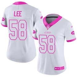 Nike Jets #58 Darron Lee White Pink Womens Stitched NFL Limited Rush Fashion Jersey Nike Jets #58 Darron Lee White Pink Womens Stitched NFL Limited Rush Fashion Jersey