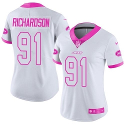 Nike Jets #91 Sheldon Richardson White Pink Womens Stitched NFL Limited Rush Fashion Jersey Nike Jets #91 Sheldon Richardson White Pink Womens Stitched NFL Limited Rush Fashion Jersey