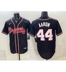 Men Atlanta Braves 44 Hank Aaron 2026 Fashion Replica Black Out Stitched Baseball Jersey Men Atlanta Braves 44 Hank Aaron 2026 Fashion Replica Black Out Stitched Baseball Jersey