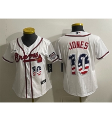 Women Atlanta Braves  10 Chipper Jones White USA 250 Fourth of July Home Stadium Stitched Baseball Jersey  
