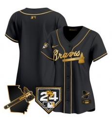 Women Atlanta Braves Blank Black Gold 2024 Spring Training  26 Georgia Patch Vapor Limited Stitched Baseball Jersey 