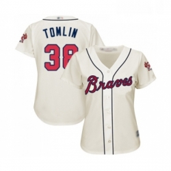 Womens Atlanta Braves 38 Josh Tomlin Replica Cream Alternate 2 Cool Base Baseball Jersey  Womens Atlanta Braves 38 Josh Tomlin Replica Cream Alternate 2 Cool Base Baseball Jersey