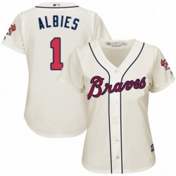 Womens Majestic Atlanta Braves 1 Ozzie Albies Authentic Cream Alternate 2 Cool Base MLB Jersey  Womens Majestic Atlanta Braves 1 Ozzie Albies Authentic Cream Alternate 2 Cool Base MLB Jersey