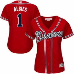 Womens Majestic Atlanta Braves 1 Ozzie Albies Authentic Red Alternate Cool Base MLB Jersey  Womens Majestic Atlanta Braves 1 Ozzie Albies Authentic Red Alternate Cool Base MLB Jersey