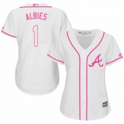 Womens Majestic Atlanta Braves 1 Ozzie Albies Authentic White Fashion Cool Base MLB Jersey  Womens Majestic Atlanta Braves 1 Ozzie Albies Authentic White Fashion Cool Base MLB Jersey