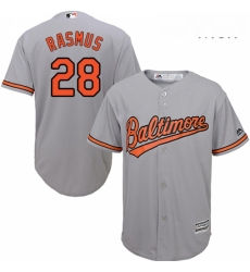 Mens Majestic Baltimore Orioles 28 Colby Rasmus Replica Grey Road Cool Base MLB Jersey 