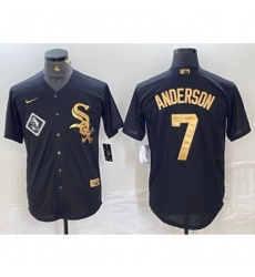 MLB White Sox 7 Tim Anderson Black Gold Nike Cool Base Men Jersey