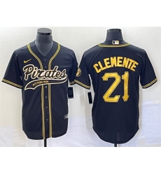 Men Pittsburgh Pirates 21 Roberto Clemente Black Cool Base Stitched Baseball Jersey