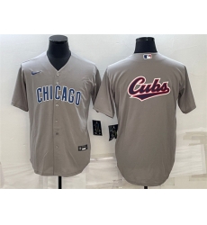 Men Chicago Cubs Grey Team Big Logo Cool Base Stitched Jersey