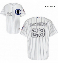 Mens Majestic Chicago Cubs 23 Ryne Sandberg Replica White Sliver NO 3 Patch MLB Jersey