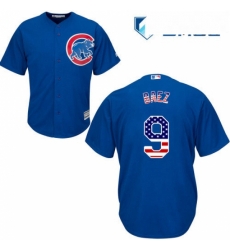 Mens Majestic Chicago Cubs 9 Javier Baez Authentic Royal Blue USA Flag Fasion MLB Jersey