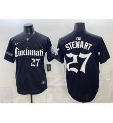 Men Cincinnati Reds  27 Sal Stewart Black  Gothic Queen City Edition  Vapor Premier Limited Stitched Baseball Jersey