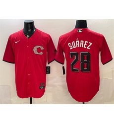 Men Cincinnati Reds 28 Eugenio Suarez Red 2026 City Connect Stadium Stitched Baseball Jersey Men Cincinnati Reds 28 Eugenio Suarez Red 2026 City Connect Stadium Stitched Baseball Jersey