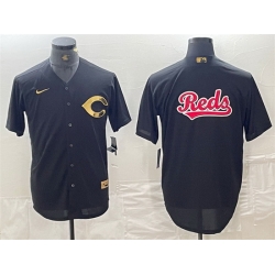 Men Cincinnati Reds Black Team Big Logo Cool Base Stitched Baseball Jersey 3