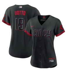 Women Cincinnati Reds 19 Joey Votto Black 2023 City Connect Stitched Baseball Jersey