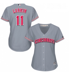 Womens Majestic Cincinnati Reds 11 Barry Larkin Replica Grey Road Cool Base MLB Jersey