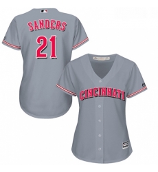 Womens Majestic Cincinnati Reds 21 Reggie Sanders Authentic Grey Road Cool Base MLB Jersey